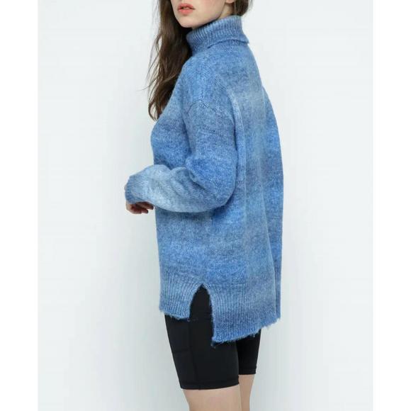 NEW &MERCI ombr√© turtleneck sweater in blue mix - Picture 2 of 3